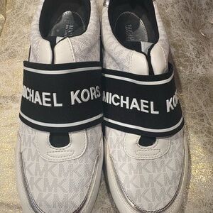 Michael Kors Monogrammed White and Black Slip-Ons size 9